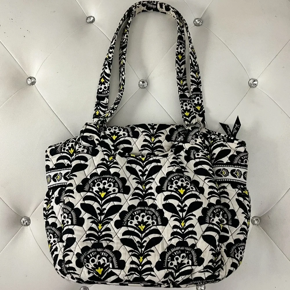 Vera Bradley Glenna Style Large Quilted Black and White Tote Shoulder Bag